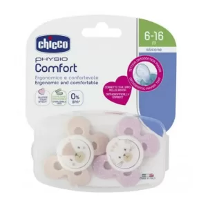 Chupeta Chicco Comfort Rosa silicone 6-16m x2 unidades +caixa esterilizadora