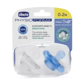 Chupeta Chicco Mini Soft silicone Azul 0-2m x2 unidades +caixa esterilizadora